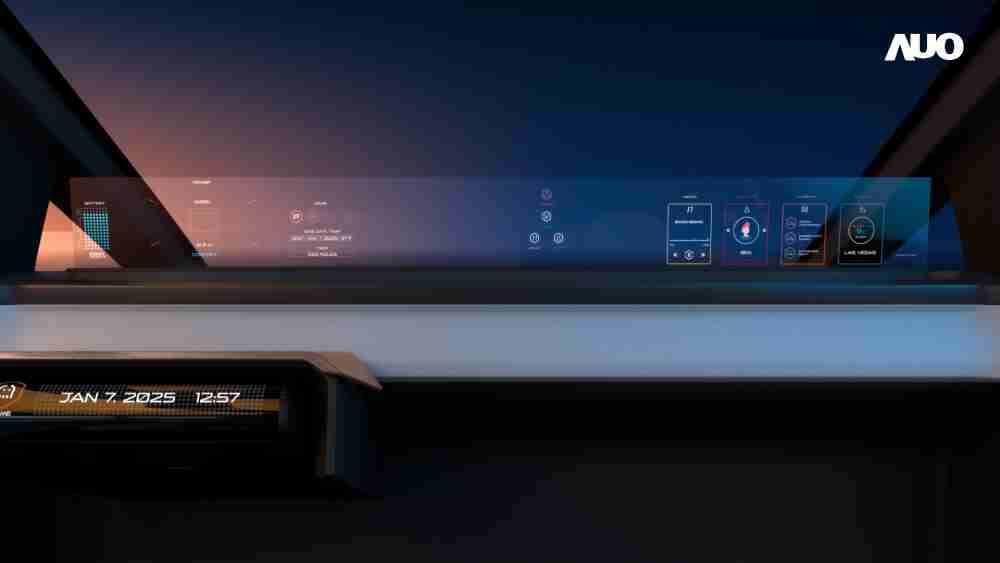 JDB电子无界透明显示接口(Horizon Image Glass)透过车运算方案整合仪表板、、、中控台及副驾显示器，，一体式全景呈现，，，，提供乘用者清晰的前方视野、、、行车必要信息与娱乐功能