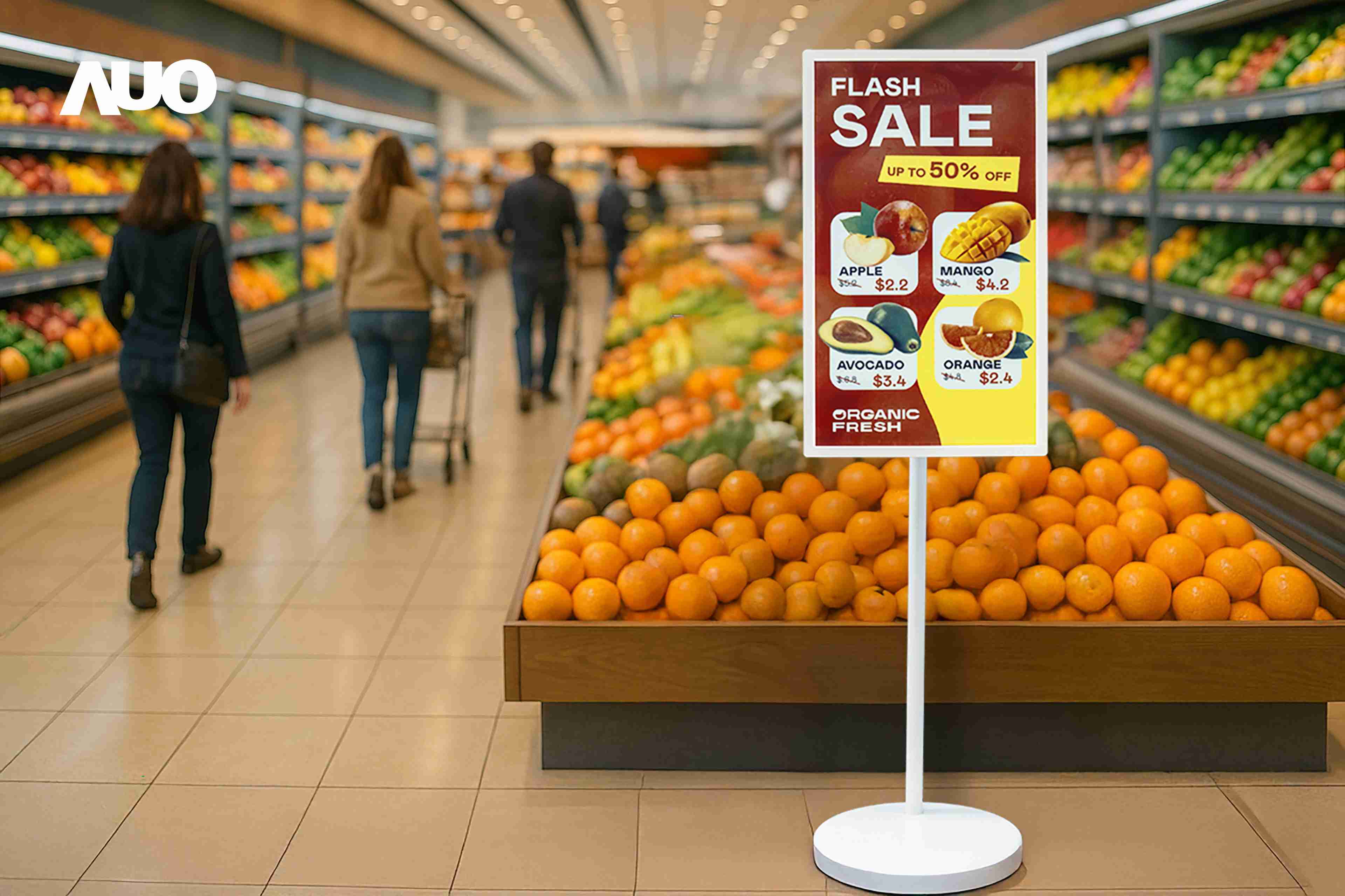 达擎首亮相低功耗、、、、全彩的〝aecoPost电子纸解决方案〞，，，仅在更新画面时需要微量的电力驱动，，，无需布建电线的便捷设计，，，，使其可灵活应用、、、、随意置放，，，并可透过云端或行动装置app，，轻松管理及排程广告内容，，，，晋升店头营销利器。。。